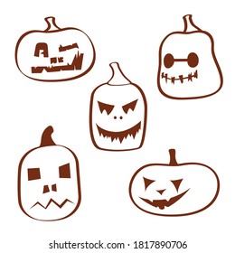 Brown contour.Pumpkin. Vector. Coloring for Halloween.Emotions, holiday.