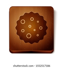 Brown Cookie or biscuit with chocolate icon isolated on white background. Wooden square button. Vector Illustration