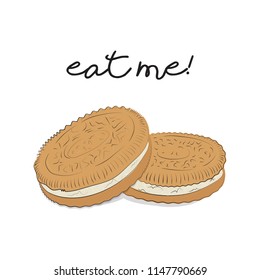 Brown cookie illustration. Food vector background.  Biscuit background Homemade traditional crumb cakes.  Cafe poster