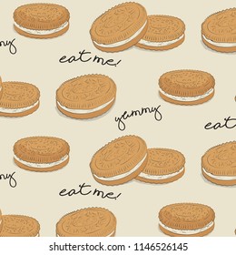 Brown Cookie Pattern. Food Vector Background.  Biscuit Decoration Homemade Traditional Crumb Cakes.