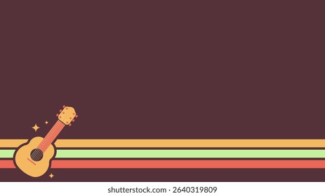 Brown copy space background with flat illustration of a guitar suitable for an event related to music and entertainment