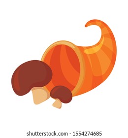 brown cornucopia with champignon on white background vector illustration design