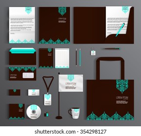 Brown corporate identity template design with abstract pattern. Business set stationery.