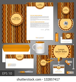 Brown corporate identity template with waves. Vector company style for brandbook and guideline. EPS 10