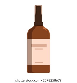 Brown cosmetic bottle with pump dispenser containing beauty product, blank label for mockup packaging