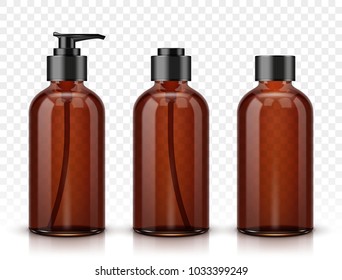 Brown cosmetic bottles isolated on transparent background