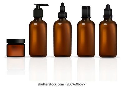 Brown cosmetic bottles isolated on white background