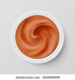 Cosméticos marrones Crema en el envase Contenedor Vista superior con producto cosmético para cuidar la cara de la piel. Aplicable al diseño de productos lácteos o envases