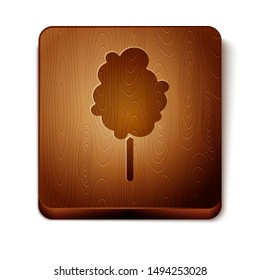 Brown Cotton candy icon isolated on white background. Wooden square button. Vector Illustration