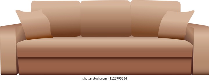 Brown couch with pillows isolated on white background
