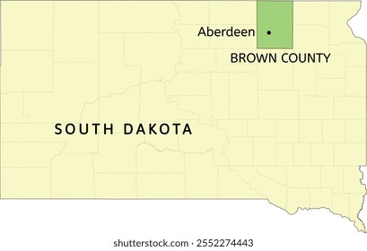 Brown County and city of Aberdeen location on South Dakota state map