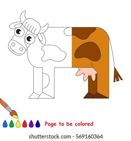 The Brown Cow, the coloring book to educate preschool kids with easy gaming level, the kid educational game to color the colorless half by sample.