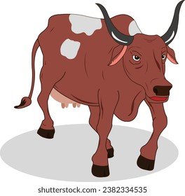 Vaca marrón aislada en ilustración vectorial del estilo de caricatura de fondo blanco