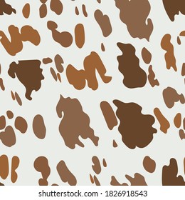 Brown Cow Pattern. Seamless Texture Of Domestic Animal, Rural Print For Dairy Products And Milk Branding. Camouflage In Beige Colors For Military Style Clothing. Vector Animalistic Drawing On Fabric