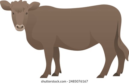 Brown cow realistic vector illustration. Cattle or farm animal color graphic. Domestic livestock standing side view isolated on white.