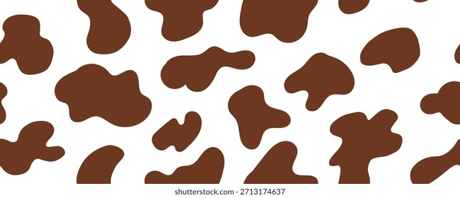 Padrão De Pele De Mancha De Vaca Marrom. Textura sem emenda animal com uma mancha de leite e impressão mancha. Design de Superfície Vetor Doodle