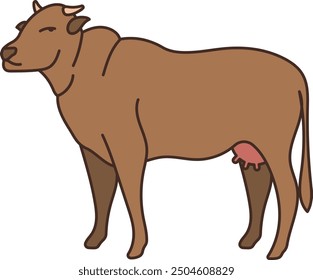 Brown Cow Vector Illustration with Friendly Expression and Soft Spots, Featuring an Adorable Cow in a Pastoral Farm Setting