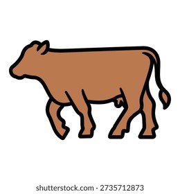 Brown cow walking profile side view with black outline cattle animal icon