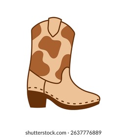 Brown Cowboy Boot with Cow Print for Playful Western Art