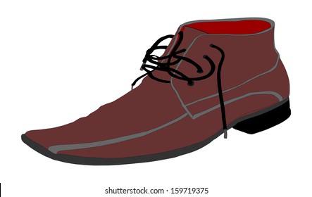 Brown cowboy boot vector isolated on white background. Man shoes.