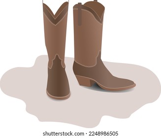 Brown cowboy boots isolated on white background, eps 10