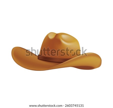 Brown cowboy hat 3D vector illustration isolated on white background. Wild west element design. Cowgirl or cowboy fashion decorative accessories