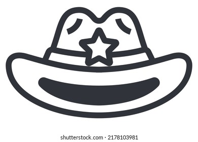 Brown Cowboy Hat With Gold Sheriff Badge. Flat Vector Illustration.