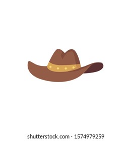 Brown cowboy hat isolated on white background - traditional Western costume element in flat cartoon style. Vintage American fashion accessory - vector illustration.