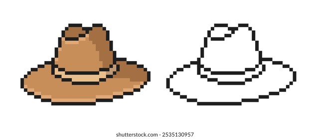 Brown Cowboy Hat in Pixel Art Style. Vector illustration