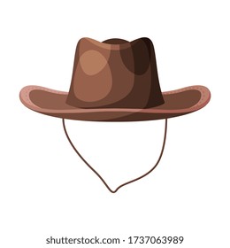 Brown Cowboy Hat, Retro Male Headdress Flat Vector Illustration