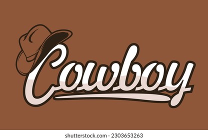 A brown cowboy hat with the word cowboy on it