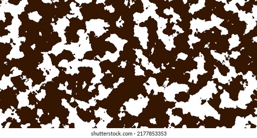 Cobertizo marrón con manchas blancas como un patrón sin costuras. Fondo vectorial visto. Impresión animal. Panda, textura dálmata o appaloosa de piel de caballo.