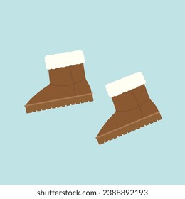 Braune, gemütliche Stiefel, flache Vektorgrafik einzeln auf buntem Hintergrund. Winterschuhe für Frauen und Mädchen