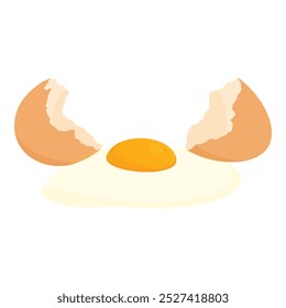 Brown cracked chicken egg isolated on white background.  Broken egg shells with flowed out yolk. Vector illustration