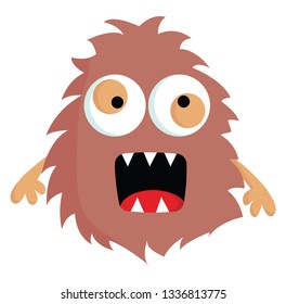 Ilustración vectorial monstruosa de peluche marrón sobre fondo blanco.
