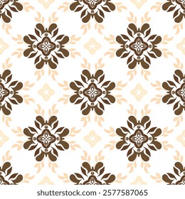 Brown and cream background, classic traditional damask vintage ornament, seamless pattern, vector illustration. Design for curtains, carpets, tiles, ceramic pottery, and clothing. 