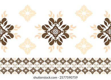 Brown and cream background, classic traditional damask vintage ornament, seamless pattern, vector illustration. Design for elaborate borders, tiles, ceramic pottery, and clothing. 