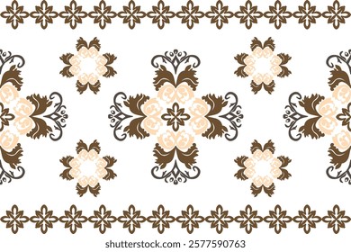 Brown and cream background, classic traditional damask vintage ornament, seamless pattern, vector illustration. Design for elaborate borders, tiles, ceramic pottery, and clothing. 