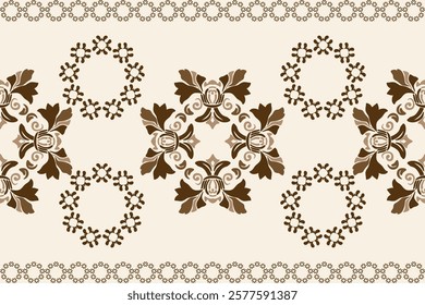 Brown and cream background, classic traditional damask vintage ornament, seamless pattern, vector illustration. Design for elaborate borders, tiles, ceramic pottery, and clothing. 