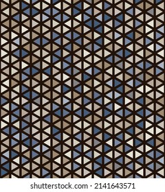 Brown, cream and blue abstract triangle or cubes pattern thick lines background. Vector illustration.