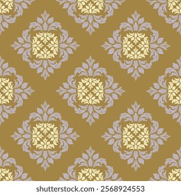 Brown and cream classic Victorian traditional damask pattern design, seamless pattern, vector illustration. Design for fabric ends, rugs, carpet, curtains, elegant textiles, and clothing.