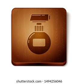 Brown Cream or lotion cosmetic tube icon isolated on white background. Body care products for men. Wooden square button. Vector Illustration