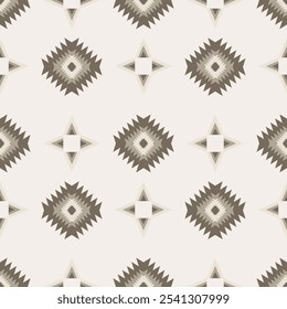 Brown and cream Navajo tribal vector seamless pattern. Native American ornament. Ethnic South Western decor style. Boho geometric ornament.  Mexican blanket, rug. Woven carpet illustration.