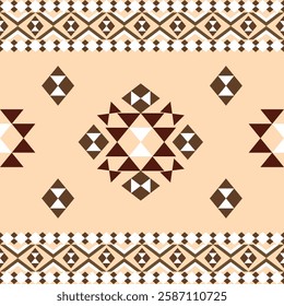 Brown and cream seamless African, Navajo, native American pattern ethnic ornament on the carpet, curtains, wallpaper, and textiles. Aztec style. Tribal motif. Vector illustration.