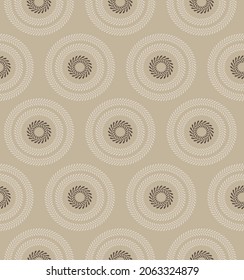 brown and cream seamless vector leaves circle pattern on background