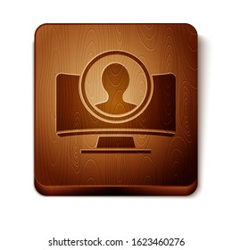 Brown Create account screen icon isolated on white background. Wooden square button. Vector Illustration