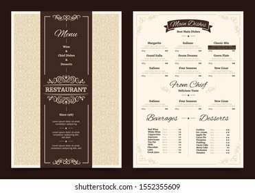 Brown creative menu design. Layout design, Design set for menu restaurant.