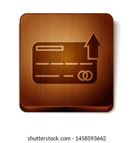 Brown Credit card icon isolated on white background. Online payment. Cash withdrawal. Financial operations. Shopping sign. Wooden square button. Vector Illustration