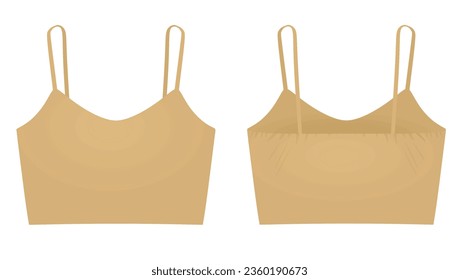 Brown crop sleeveless t shirt. vector illustration