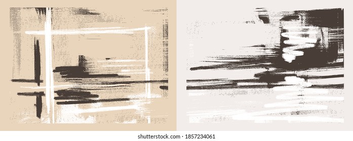 Brown cross hatching strokes on canvas. Modern oil, acrylic paint texture set. Abstract grungy backgrounds, light hand drawn monochrome pattern